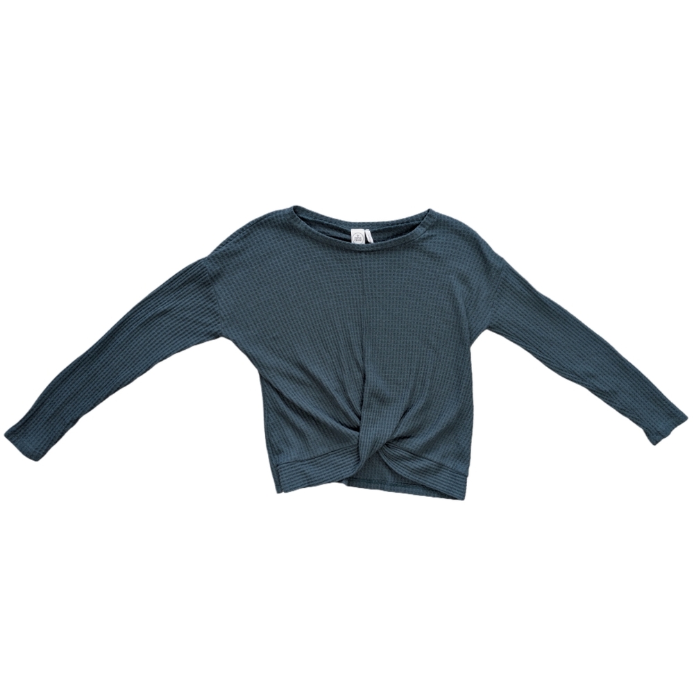 Paper Crane Women's Extra Small Stretch Knit Green Cropped Long Sleeve‎ Sweater